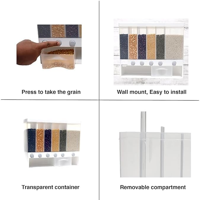 Wall Mounted 6-Section Cereal Dispenser – Space-Saving Kitchen Storage for Dry Foods