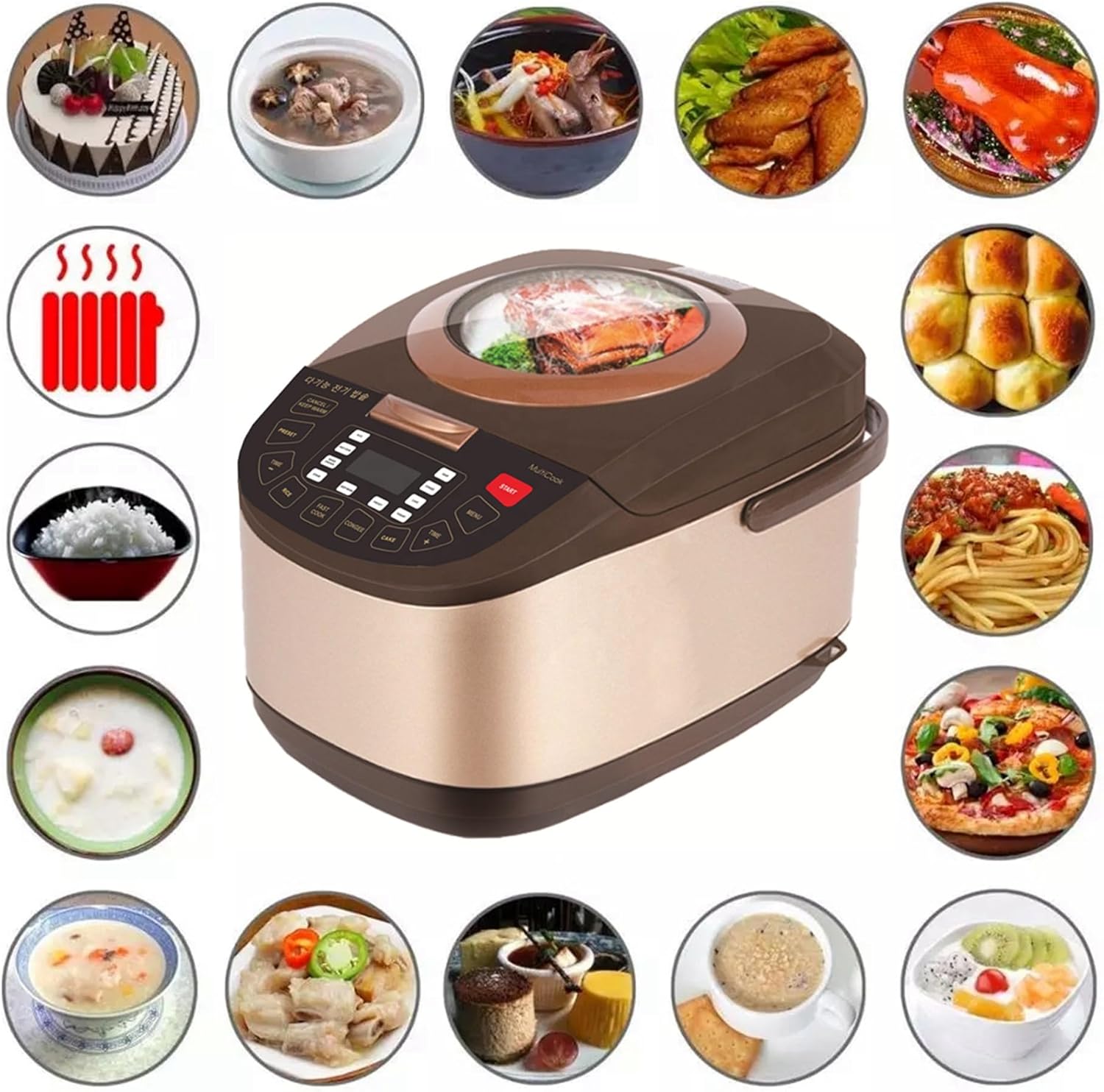 Electric Rice Cooker – 5L Multifunctional Digital Touch 900W Cooker for Rice, Steaming, Slow Cooking, and More