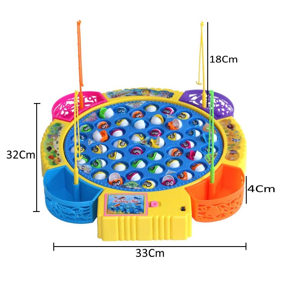 Fishing Game Electronic Musical Rotating Toy with 45 Fish & 4 Fishing Rods, Fun Learning Game, Gift for Kids of All Ages, Birthday Gift - Blue