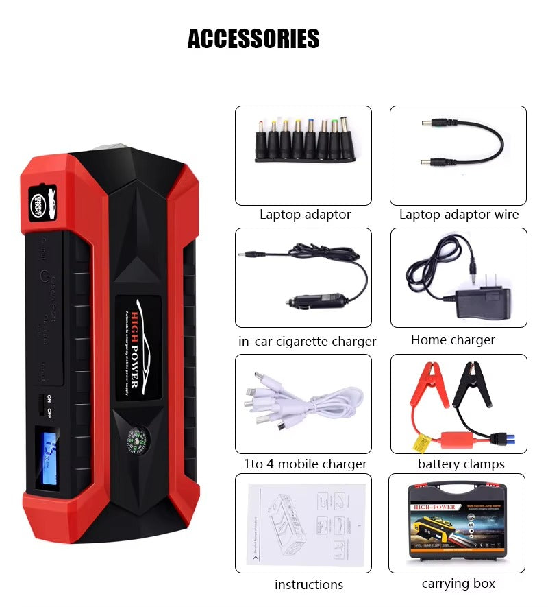High Power 20000mAh Car Jump Starter & Portable Power Bank – Multi-Function, Safe, and Compact