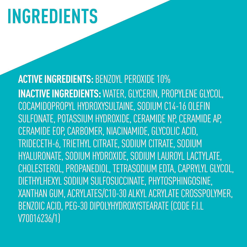 CeraVe Acne Foaming Cream Wash with 10% Benzoyl Peroxide. Treats breakouts on face & body, gentle with Niacinamide & Hyaluronic Acid.