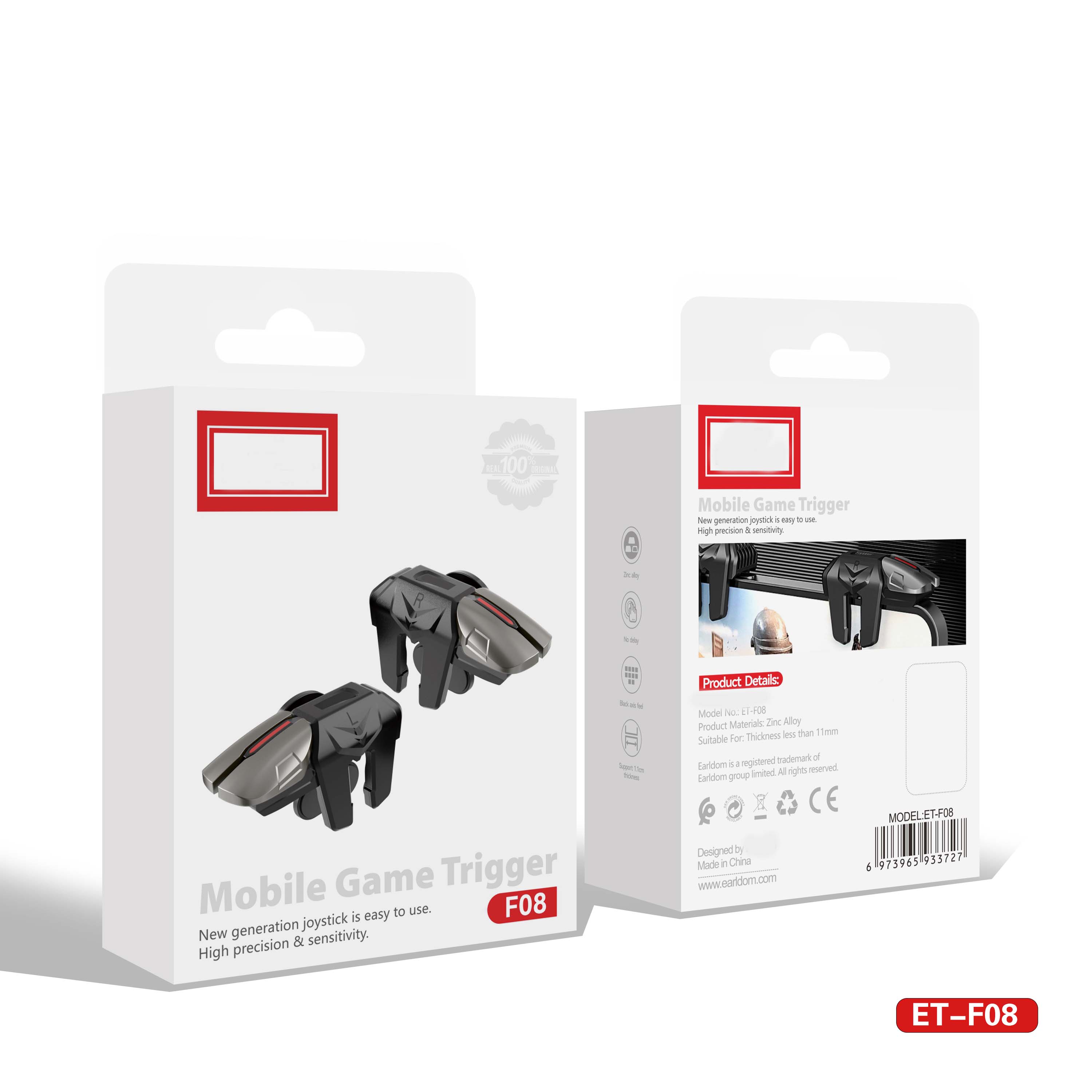 ET-F08 Mobile Game Trigger Controller - Clip-on Fire Buttons & Joystick for iOS/Android Gaming, No Bluetooth Needed