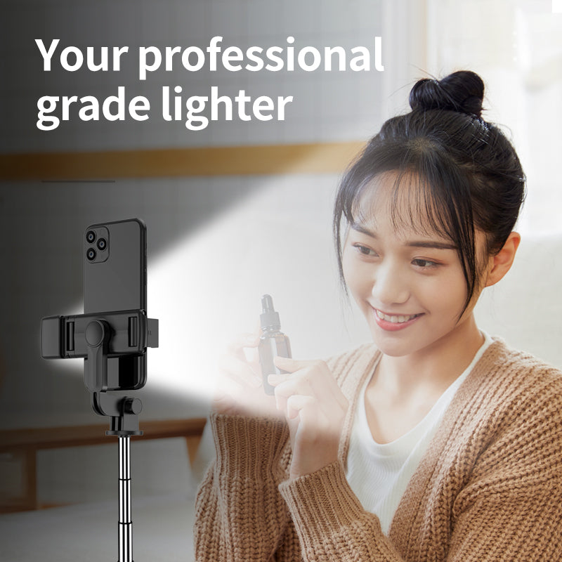 Selfie Stick Tripod with Wireless Remote & 360° Rotation | Mini Extendable Stand Holder with LED Fill Light | Compatible with iPhone & Android Smartphones
