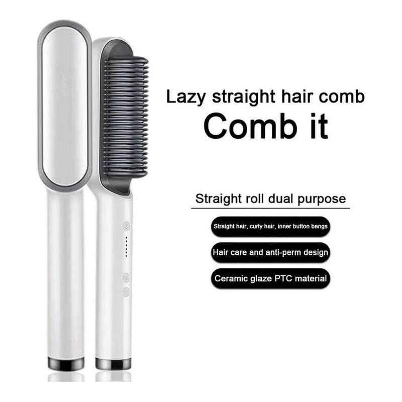 Multifunctional Hair Straightener Brush | Heating Curler, Straightener & Styler Comb for Hair & Beard | Fast Heating Straightening Iron