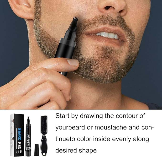 Waterproof Beard Filler Pen Kit | Contoured Beard Pen with Brush | Long-Lasting & Sweatproof Beard Pencil | Perfect for Patchy Beards