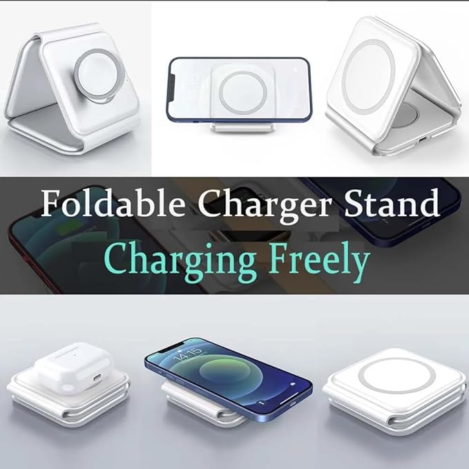Foldable Magnetic Wireless Charger | 3-in-1 Charging Stand for iPhone, Android, Watches, and AirPods