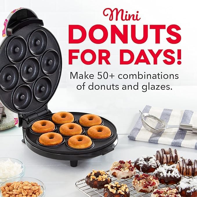 Mini Donut Maker – Kid-Friendly, Non-Stick Machine Makes 7 Delicious Doughnuts