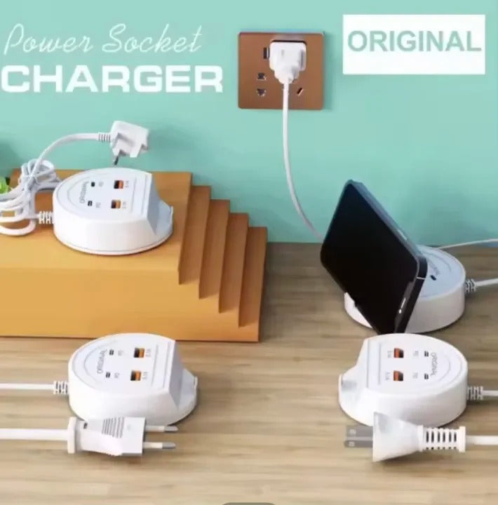 Quick Charge 5.1A Charger with Dual PD+USB Ports | Universal Multi-Port Charging Station with Mobile Phone Holder