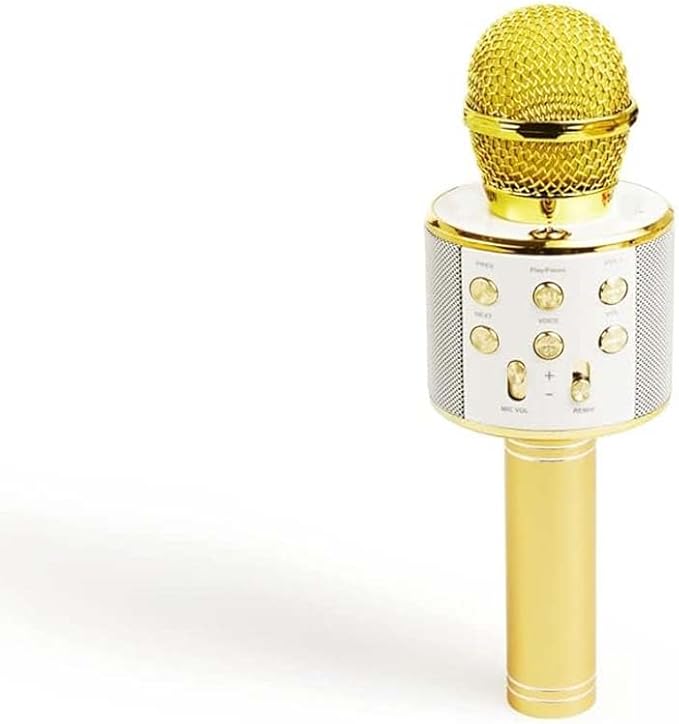 Golden Wireless Karaoke Microphone | Bluetooth, AUX, USB Connection | Ideal for Children and Adults | 5.5 Hours Battery Life