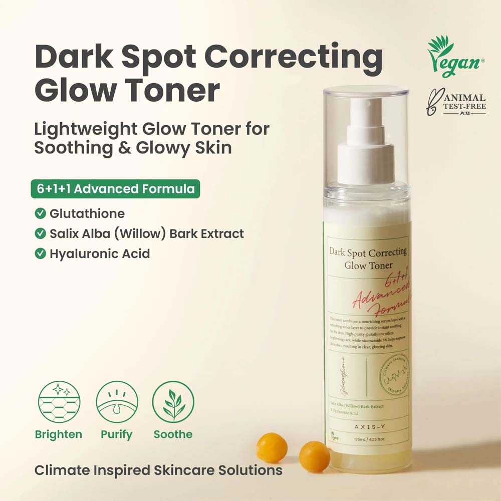 AXIS-Y Dark Spot Correcting Glow Toner - 5% Niacinamide, Glutathione & Hyaluronic Acid, Brightening Vegan Toner, 4.22oz