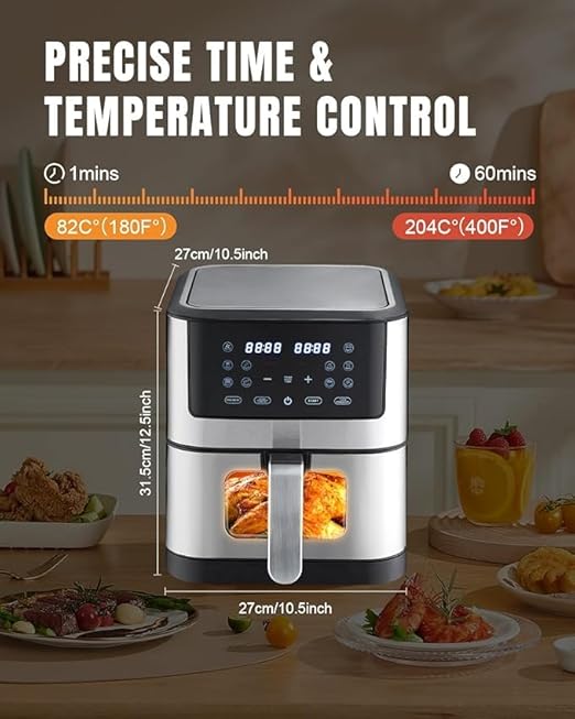 Smart Air Fryer – 1500W with Visible Cooking Window, Removable Basket & Precise Timer/Temp Control
