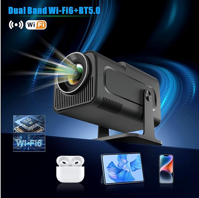 Android 11 HY320 Projector | 390 ANSI Lumens | 4K Native 1080p Dual WiFi6 & BT5.0 | Portable Outdoor Cinema | HY300 Upgrade
