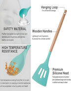 19-Piece Silicone Cooking Utensils & Knife Set | Includes Utensils, Knives, Scissors & Cutting Board with Block | Teal