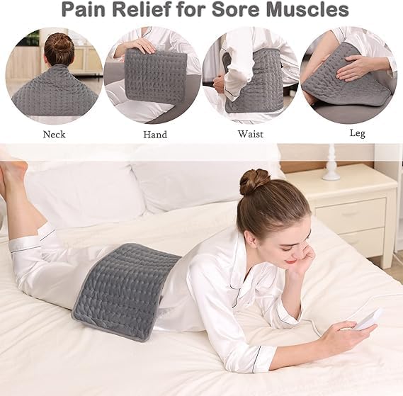 Heated Pad – Electric Heating Pad for Cramps, Neck, Waist & Shoulder | 6 Heat Settings, 4 Timers, Auto-Off | Moist & Dry Heat Therapy for Pain Relief