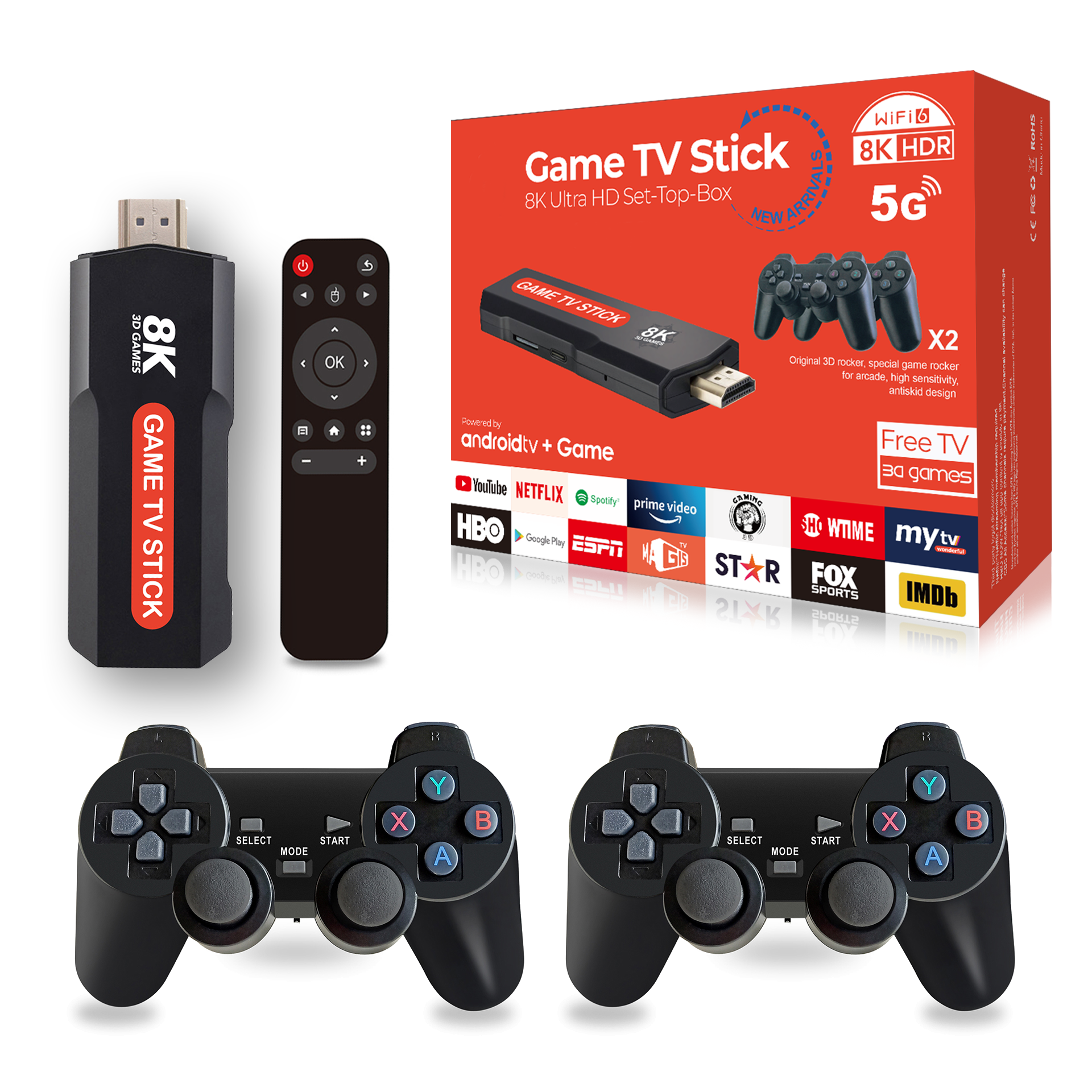 Q9 Video Game Stick | Android 5G 8K TV Box Dual System | 2.4G Dual Wireless Controllers | Gaming & Entertainment Hub