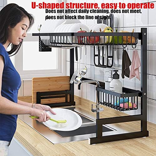Over Sink Kitchen Shelf Organizer | 65/85cm Stainless Steel Dish Drying Rack & Storage Holder | Space-Saving Kitchen Essentials