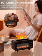 Wood Grain Fireplace Diffuser | Simulated Flame Aroma Diffuser with 7-Color LED | Silent Humidifier with Auto Shut-Off for Bedroom & Living Room