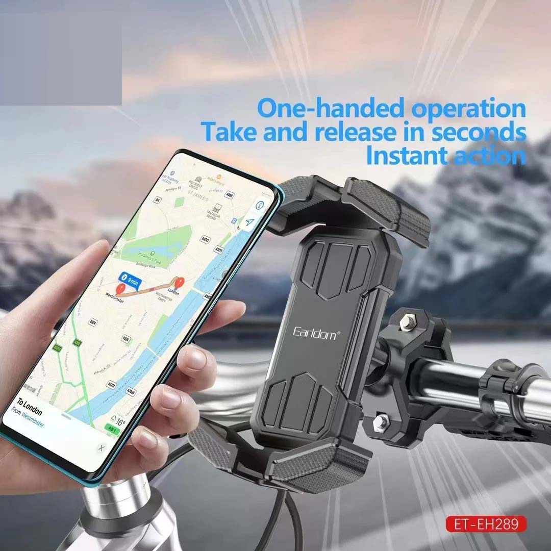 Universal Bike Mobile Stand (ET-EH289) | Adjustable Smartphone Holder for Bicycles, Motorcycles, & Two-Wheelers | One-Hand Use & Multi-Angle Adjustment