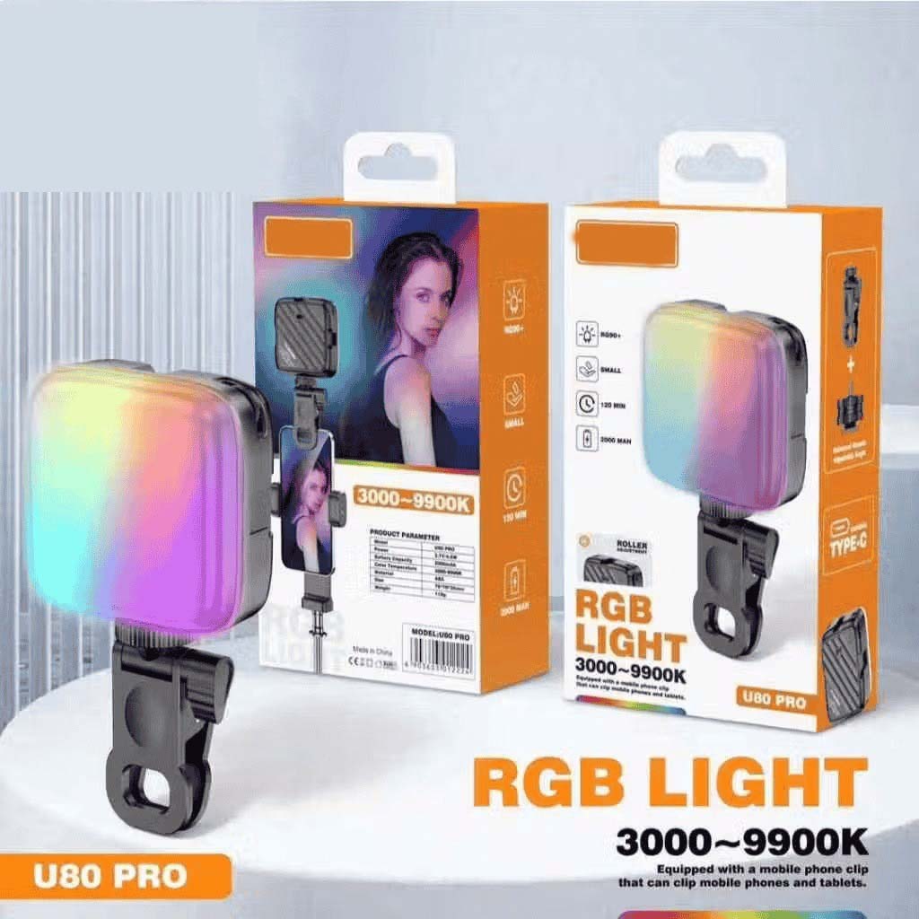 U80 Pro RGB LED Photography Light - 3000K-99000K Color Temp, Magnetic Mount, Rechargeable for Mobile & Camera Videos