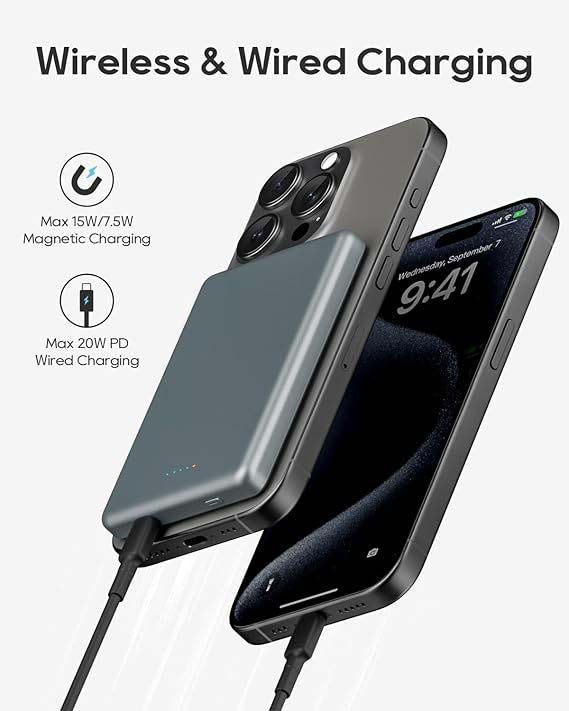 MagSafe External Battery – 5000mAh Magnetic Wireless Portable Charger with Fast Charging Technology