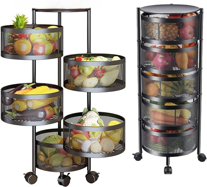 5-Tier Rotatable Storage Rack | Kitchen Fruit & Vegetable Basket with 360° Wheels