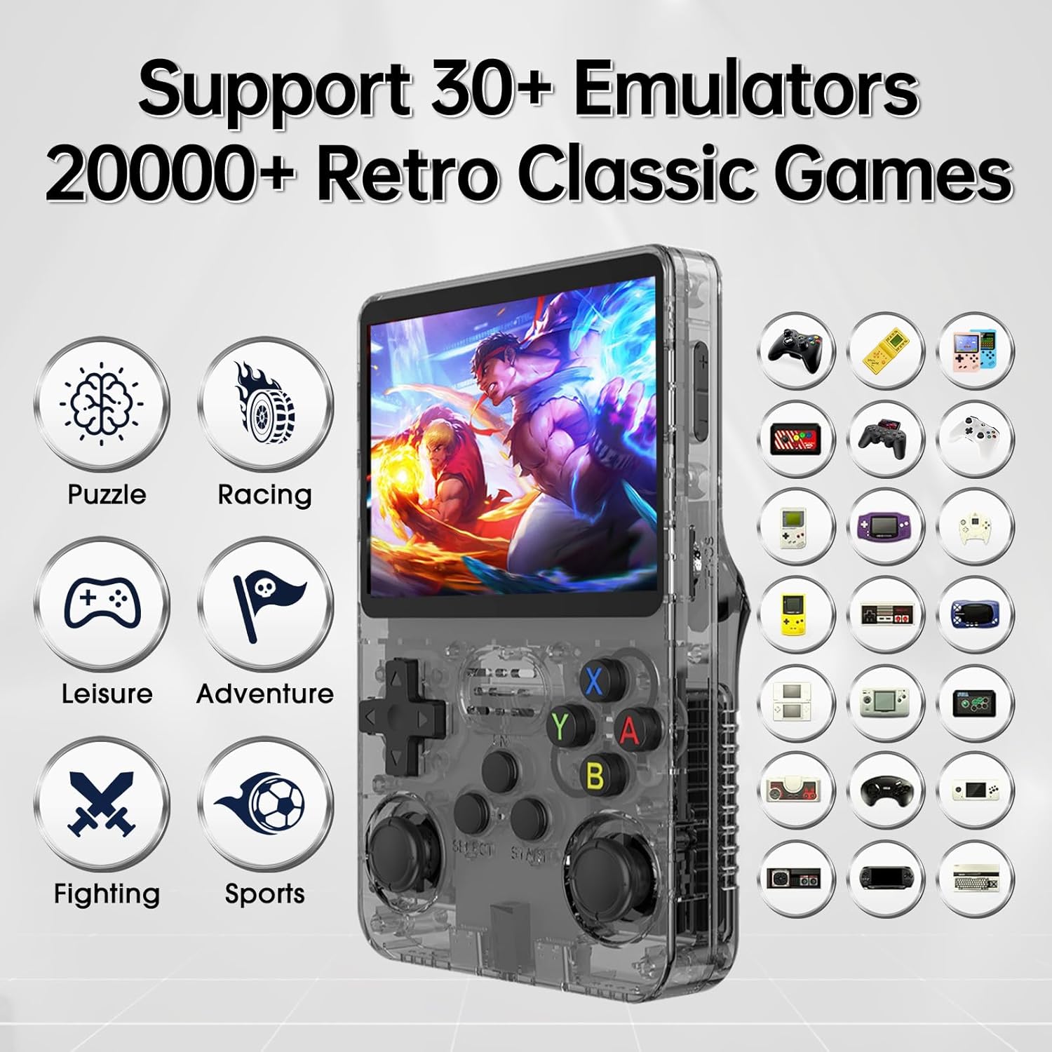 R36S Retro Handheld Game Console. 3.5" IPS, 128GB, 40,000+ classic games. Open-source ARKOS, 3500mAh battery for long play.