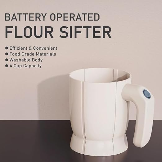 Electric Flour Sifter – Battery-Operated Steel Mesh Sieve for Easy Baking & Pastry Making