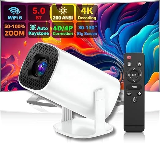 Mini Portable 4K Projector 2024 – Android 11, 280 ANSI, WiFi/Bluetooth, Auto-Correct & 180º Rotation