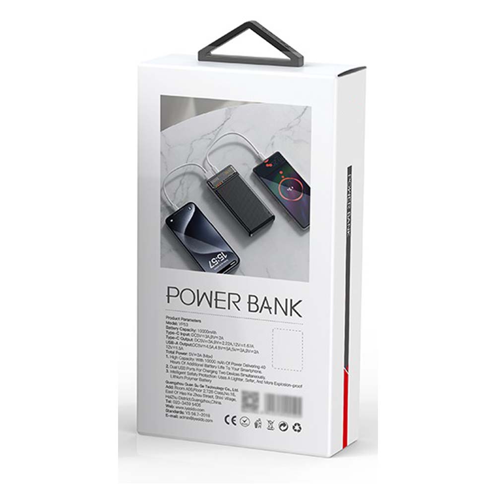 YP57 Fast Charging Power Bank – 10000mAh Dual Output with 15W + USB 22.5W and Transparent Battery Display