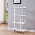 4-Layer White Folding Kitchen Storage Rack – No-Installation, Thickened & Mobile for Easy Organization